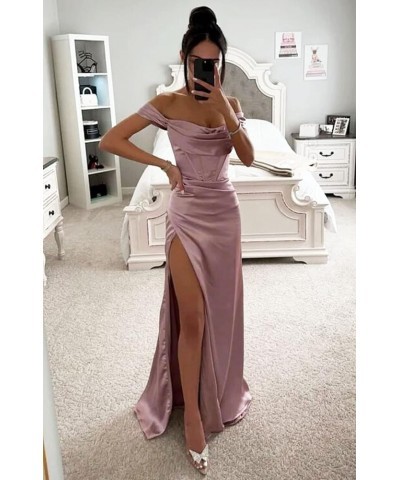 Women's Off Shoulder Mermaid Prom Dresses with Slit Long Satin Corset Formal Party Gowns Bridesmaid Dresses Turquoise $31.49 ...