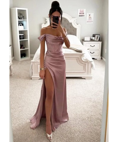 Women's Off Shoulder Mermaid Prom Dresses with Slit Long Satin Corset Formal Party Gowns Bridesmaid Dresses Turquoise $31.49 ...