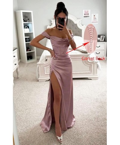 Women's Off Shoulder Mermaid Prom Dresses with Slit Long Satin Corset Formal Party Gowns Bridesmaid Dresses Turquoise $31.49 ...