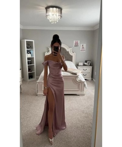 Women's Off Shoulder Mermaid Prom Dresses with Slit Long Satin Corset Formal Party Gowns Bridesmaid Dresses Turquoise $31.49 ...