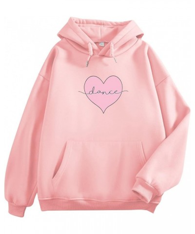 Women Pink Heart Print Pattern Hoodie Cute Sweatshirt Kawaii Aesthetic Clothes for Teen Girls Casual Loose Pullover Pink $15....