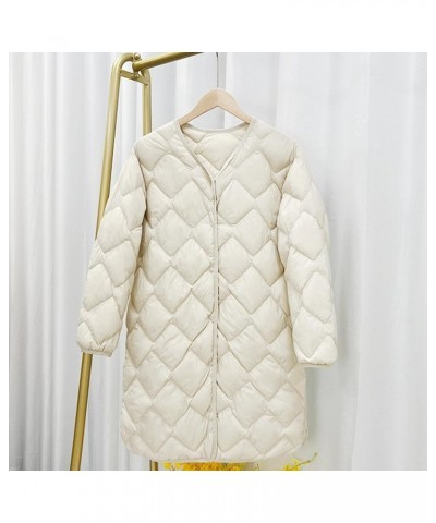 Plus Size Women Long Quilted Coat Collarless Long Sleeve Puffer Jacket Padded Down Winter Warm Loose Fit Outerwear White $26....