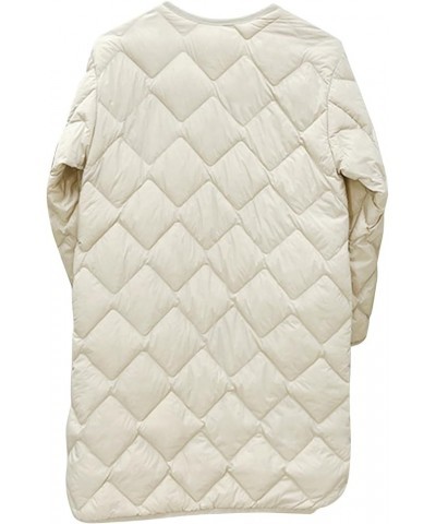 Plus Size Women Long Quilted Coat Collarless Long Sleeve Puffer Jacket Padded Down Winter Warm Loose Fit Outerwear White $26....