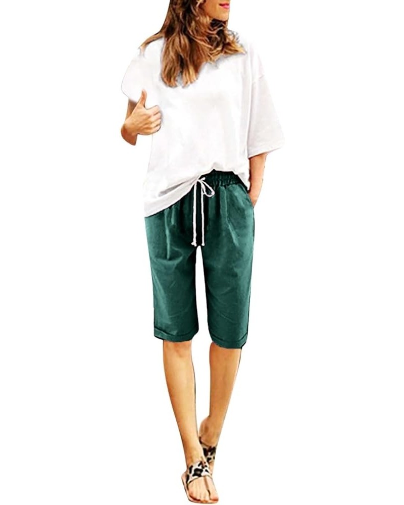 Bermuda Shorts for Women Casual Summer,Womens Bermuda Shorts Plus SizeFashion Long Shorts Loose Elastic Waist Shorts Z81-gree...