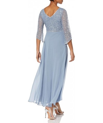 Women's 3/4 Sleeve V-Neck Beaded Top Long Gown Dusty Blue/Blue/Silver $41.31 Dresses