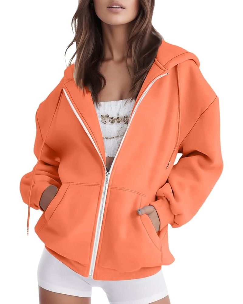 Womens Hoodies Zip up Fleece Solid Basic Sweatshirts Long Sleeve Fashion Pocket Sweaters Lightweight Warm 01d-orange $12.53 H...