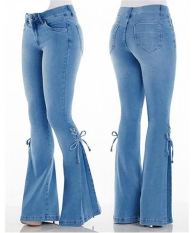 Lace-up Bell Bottom Pants Jeans for Women Mid Waisted Wide Leg Bootcut Slim Denim Pants Trousers Blue $15.94 Jeans