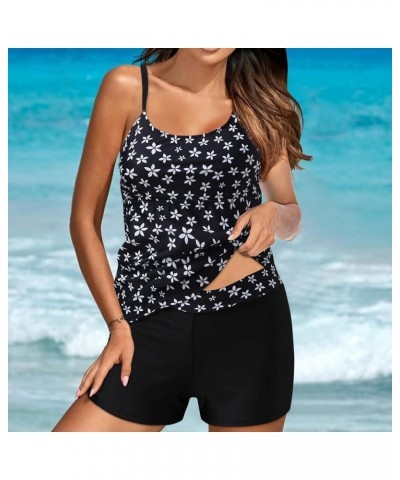 Tankini Swimsuits for Women Two Piece Tummy Control Bathing Suits Blouson Tankini Top with Sporty Boy Shorts Swimwear A-black...