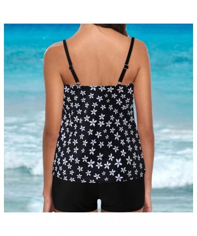 Tankini Swimsuits for Women Two Piece Tummy Control Bathing Suits Blouson Tankini Top with Sporty Boy Shorts Swimwear A-black...