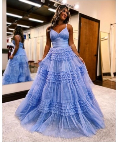 Women's Tiered Glitter Tulle Prom Dresses V Neck Ruffles Formal Evening Party Gowns Dusty Rose $37.10 Dresses