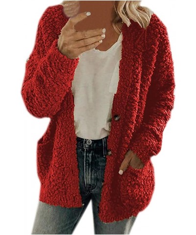 Fall Jackets for Women Fashion Dressy Oversized Button Down Cardigans Fuzzy Cat Ear Hoodie Fall Teacher Outfits Red - Womens ...