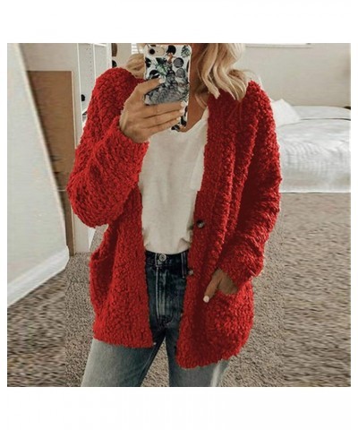 Fall Jackets for Women Fashion Dressy Oversized Button Down Cardigans Fuzzy Cat Ear Hoodie Fall Teacher Outfits Red - Womens ...