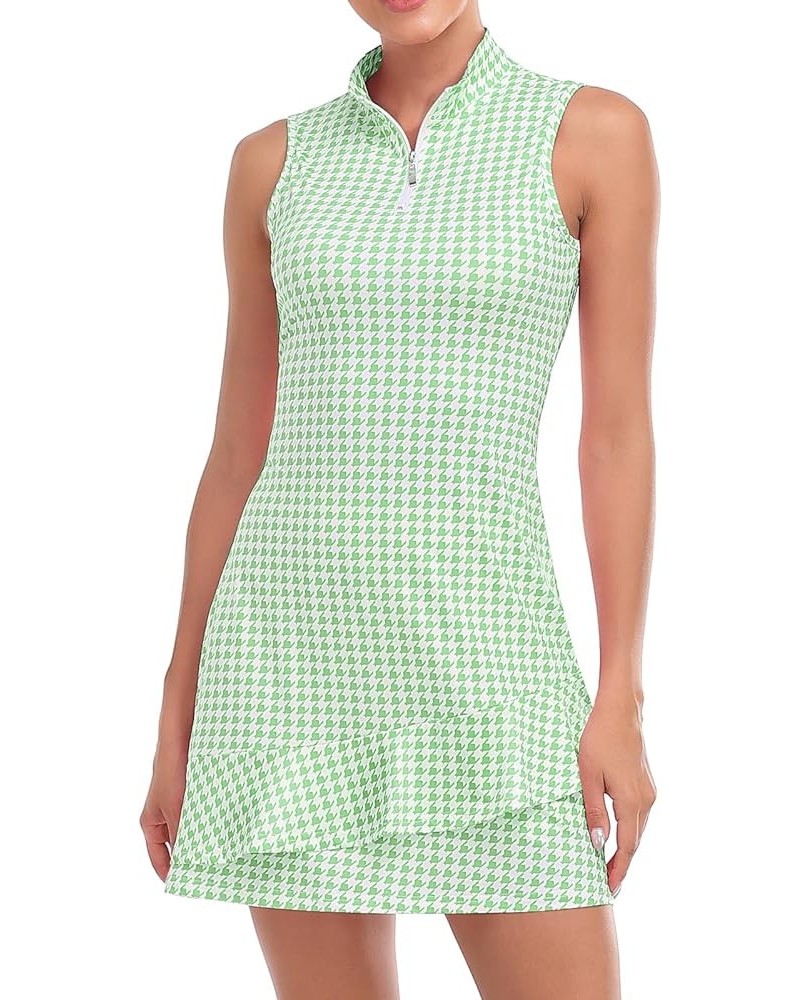 Tennis Dress for Women Sleeveless Golf Dresses with Shorts and Pockets Ruffle Zip Up Stand Collar Golf Outfits H-green Hounds...