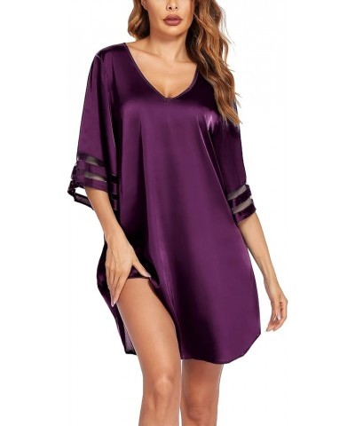 Silk Nightgown for Women 3/4 Sleeves Satin Sleep Shirt V Neck Knee Length Sleep Dress Wineberry $15.95 Sleep & Lounge