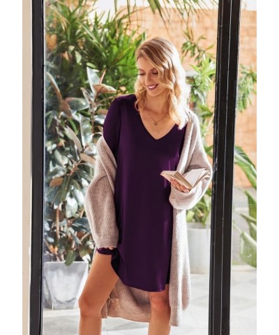 Silk Nightgown for Women 3/4 Sleeves Satin Sleep Shirt V Neck Knee Length Sleep Dress Wineberry $15.95 Sleep & Lounge