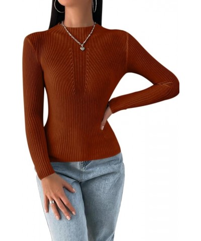 Women's Fall Sweaters 2023 Trendy Long Sleeve Mock Neck Ribbed Knit Sweaters Casual Slim Fit Basic Pullover Tops Rust Red $12...