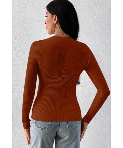 Women's Fall Sweaters 2023 Trendy Long Sleeve Mock Neck Ribbed Knit Sweaters Casual Slim Fit Basic Pullover Tops Rust Red $12...