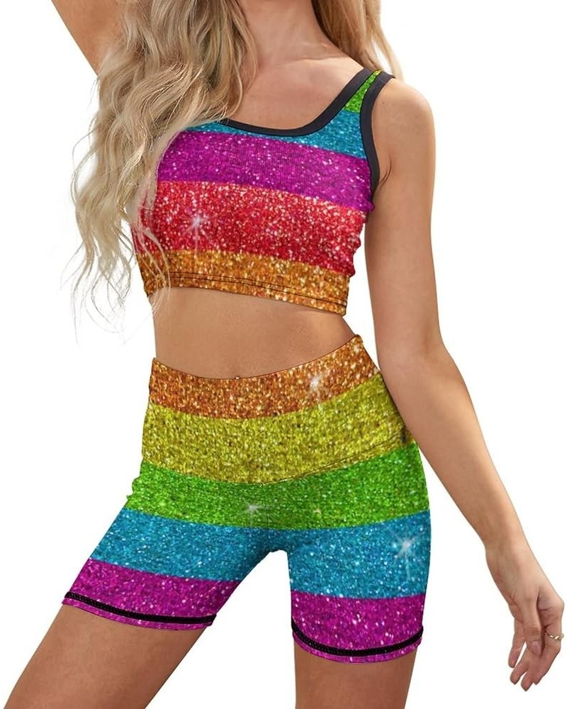 Women's Workout 2 Piece Outfits Rainbow Gay Pride High Waist Running Shorts Seamless Gym Yoga Sports Bra Gay Pride Flag Rainb...