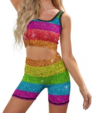 Women's Workout 2 Piece Outfits Rainbow Gay Pride High Waist Running Shorts Seamless Gym Yoga Sports Bra Gay Pride Flag Rainb...