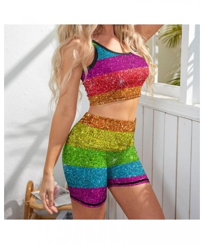 Women's Workout 2 Piece Outfits Rainbow Gay Pride High Waist Running Shorts Seamless Gym Yoga Sports Bra Gay Pride Flag Rainb...