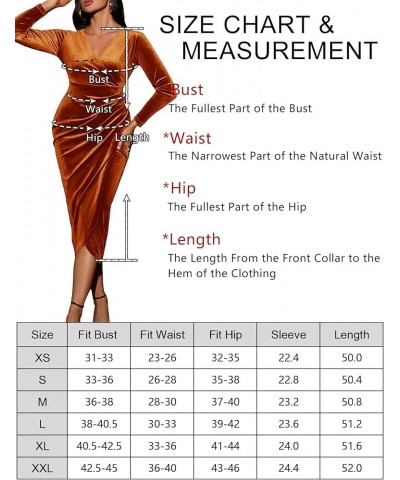 2023 Wrap Ruched Velvet Dress V Neck Short Ruffle Sleeves Long Bodycon Midi Elegant Party Wedding Guest Cocktail 1. Rust Oran...