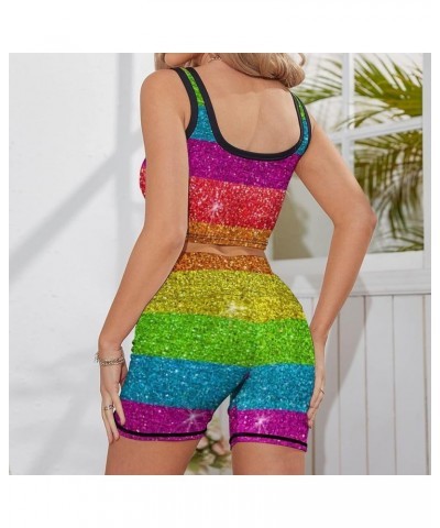 Women's Workout 2 Piece Outfits Rainbow Gay Pride High Waist Running Shorts Seamless Gym Yoga Sports Bra Gay Pride Flag Rainb...