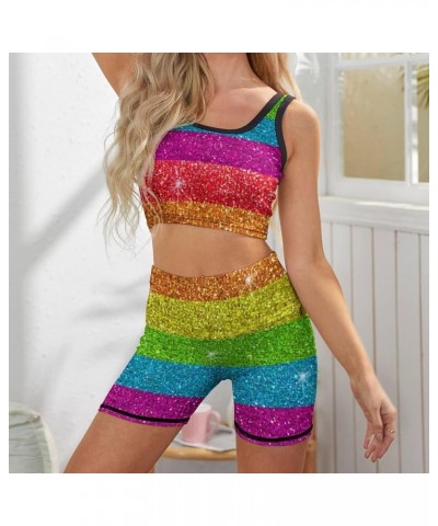 Women's Workout 2 Piece Outfits Rainbow Gay Pride High Waist Running Shorts Seamless Gym Yoga Sports Bra Gay Pride Flag Rainb...