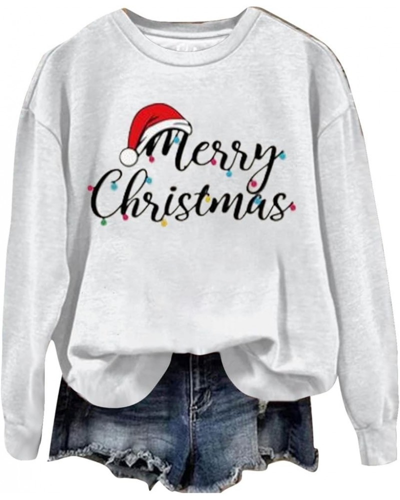 Sweatshirts for Women Oversized Fleece Christmas Pattern Long Sleeve Crewneck Pullover Tops Winter Shirts Kkwhite $5.59 Shirts