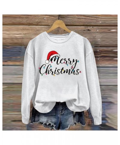 Sweatshirts for Women Oversized Fleece Christmas Pattern Long Sleeve Crewneck Pullover Tops Winter Shirts Kkwhite $5.59 Shirts