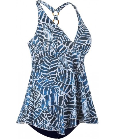 Women's Tankini Swimsuits Two Piece Bathing Suit V Neck Swimwear Flowy T-Back Swim Tops with Bottoms Blue Leaves $21.72 Swims...