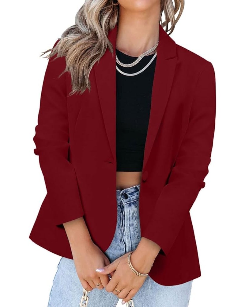 Womens Casual Blazer Jacket 2024 Long Sleeve Open Front Work Suit Solid Color Business Office Blazers Fall Cardigans Wine $9....