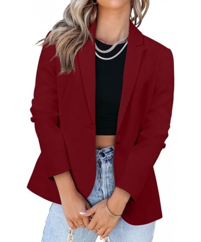 Womens Casual Blazer Jacket 2024 Long Sleeve Open Front Work Suit Solid Color Business Office Blazers Fall Cardigans Wine $9....