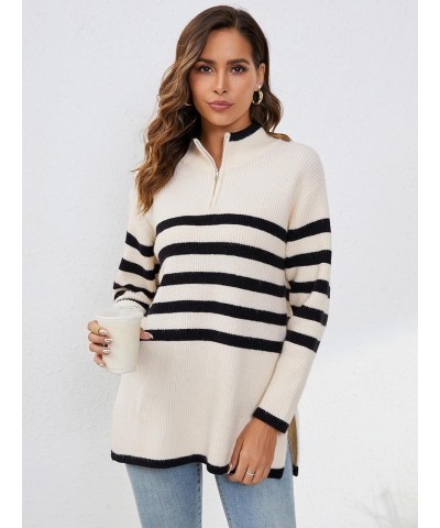 Womens Striped Sweater Quarter Zip Oversized Pullover Sweaters Fall 2023 Trendy Beige $20.08 Sweaters