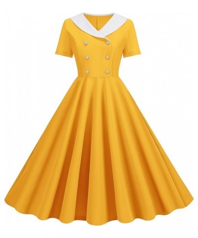 Women's White Lapel Collar 1940s 1950s Vintage Swing A Line Dress Fancy Yellow $13.23 Dresses