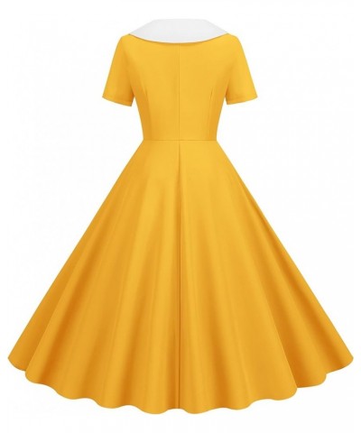 Women's White Lapel Collar 1940s 1950s Vintage Swing A Line Dress Fancy Yellow $13.23 Dresses