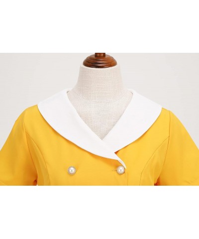 Women's White Lapel Collar 1940s 1950s Vintage Swing A Line Dress Fancy Yellow $13.23 Dresses