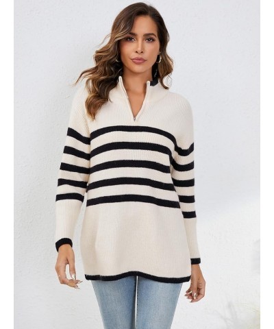 Womens Striped Sweater Quarter Zip Oversized Pullover Sweaters Fall 2023 Trendy Beige $20.08 Sweaters