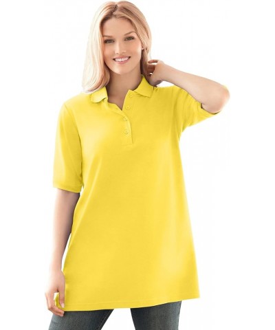 Women's Plus Size Elbow Short-Sleeve Polo Tunic Polo Shirt Primrose Yellow $19.55 Shirts