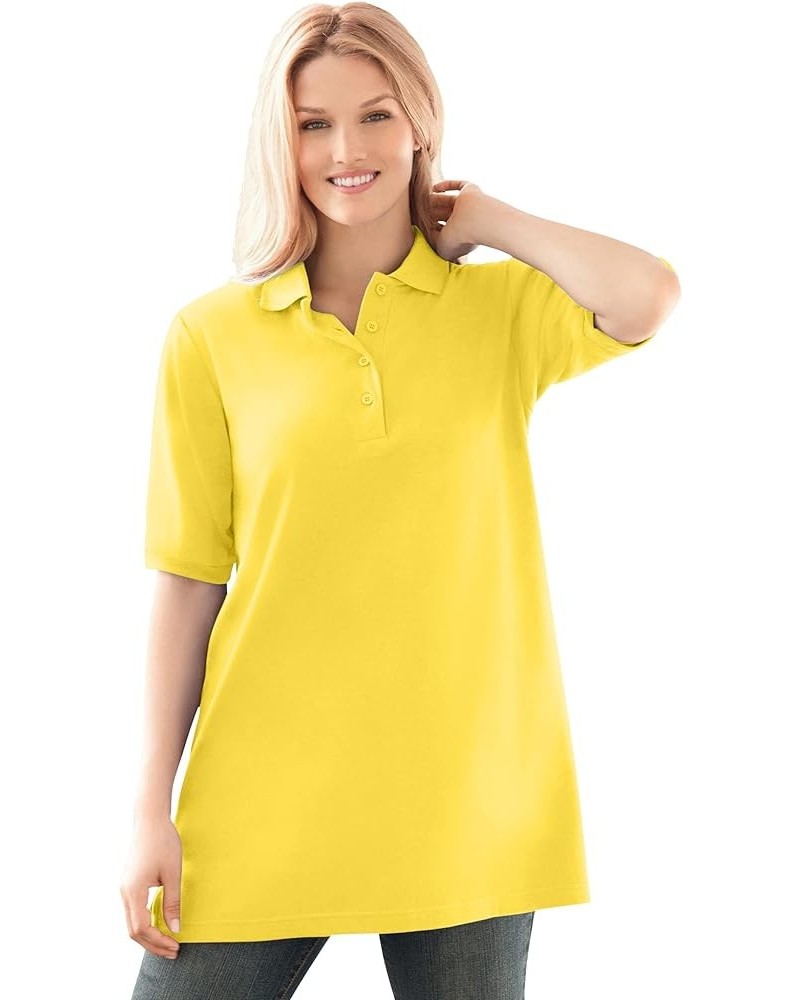 Women's Plus Size Elbow Short-Sleeve Polo Tunic Polo Shirt Primrose Yellow $19.55 Shirts