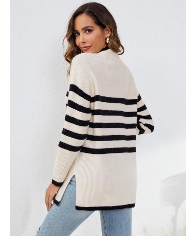 Womens Striped Sweater Quarter Zip Oversized Pullover Sweaters Fall 2023 Trendy Beige $20.08 Sweaters