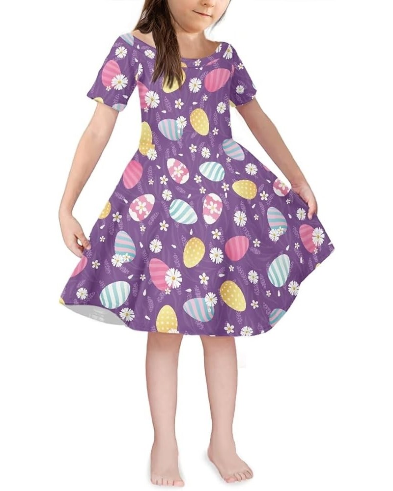 Girls Short Sleeve Dress Summer Twirly Skater Casual Dress for 3-14Years Easter Eggs $10.00 Dresses