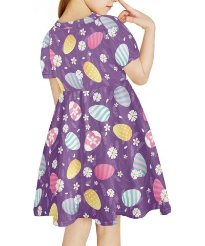 Girls Short Sleeve Dress Summer Twirly Skater Casual Dress for 3-14Years Easter Eggs $10.00 Dresses