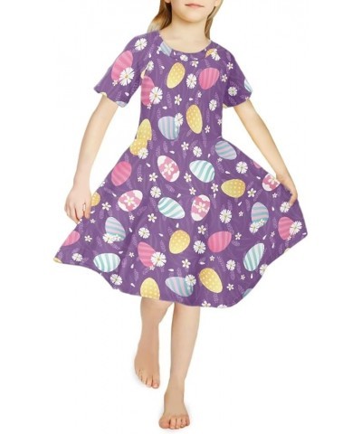 Girls Short Sleeve Dress Summer Twirly Skater Casual Dress for 3-14Years Easter Eggs $10.00 Dresses