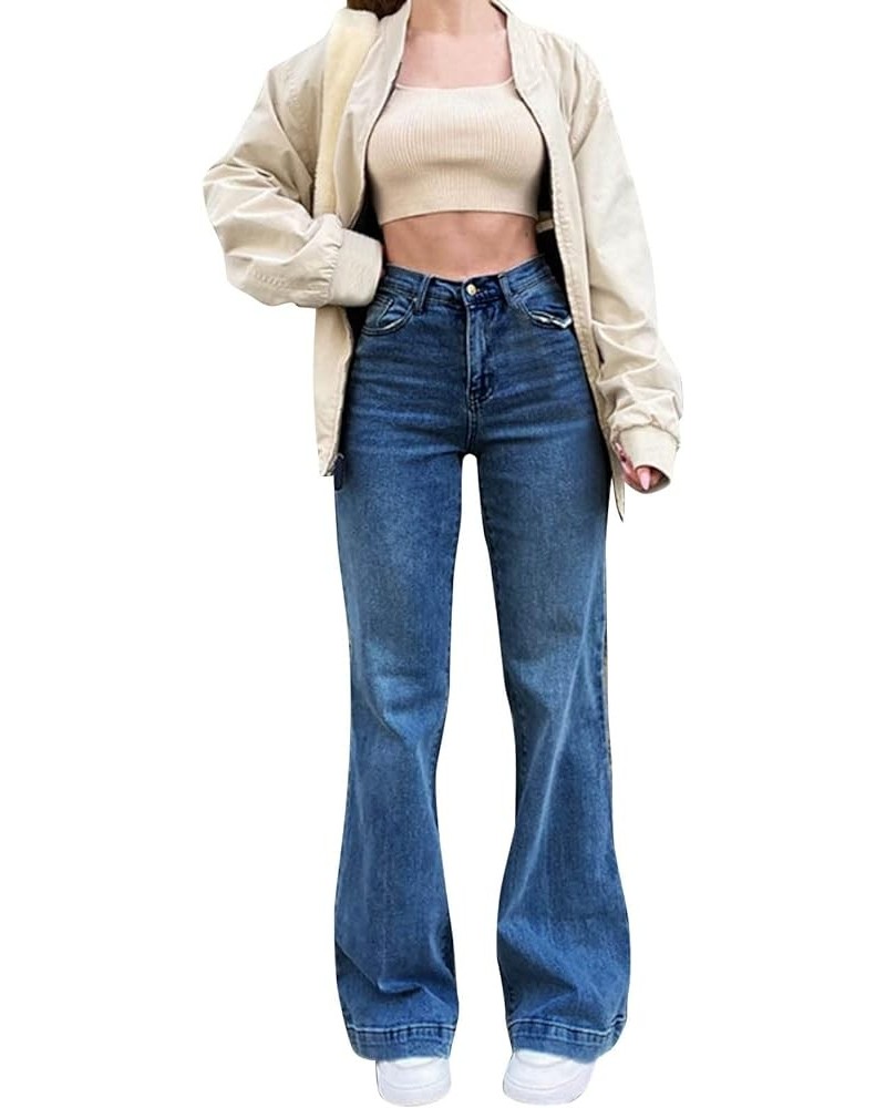 Bell Bottom Jeans for Women High Waist Flare Stretchy Wide Leg Split Bootcut Distressed Hem Denim Pants 08*-dark Blue $12.99 ...