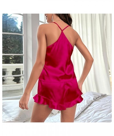 Pajamas for Women Set Silk Satin Sexy Camisole 2 Piece Pajamas Sets Soft Comfy Ruffle Cute Pajamas Sleepwear 15 Hot Pink $10....