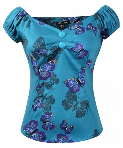 1950s Vintage Retro Dolores Top Rockabilly Pinup Butterfly&turquoise $13.16 Blouses