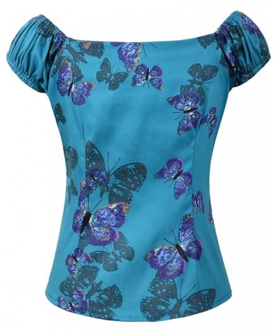 1950s Vintage Retro Dolores Top Rockabilly Pinup Butterfly&turquoise $13.16 Blouses