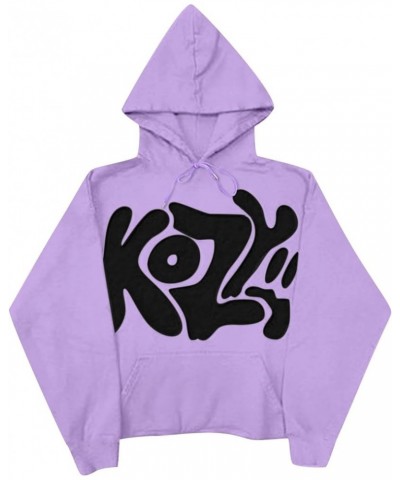 Women KOZY Letter Printed Pullover Hoodie Long Sleeved Solid Color Coat Blouse Casual Loose Top 2024 Fashion Purple $8.79 Hoo...