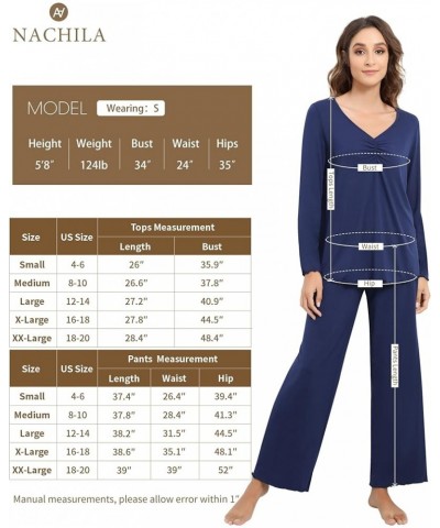 Pajamas Set for Women- Viscose Made from Bamboo, Long Sleeve Pjs Soft Sleepwear Comfy Loungewear Sets with Pants D-dark Charc...