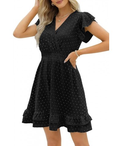 Womens Summer Dresses Wrap V-Neck Ruffle Sleeve Swiss Dot Casual Mini Dress 1 Black $16.80 Dresses